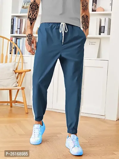 Trendy Blue Synthetic Solid Regular Fit Regular Track Pants For Men-thumb4