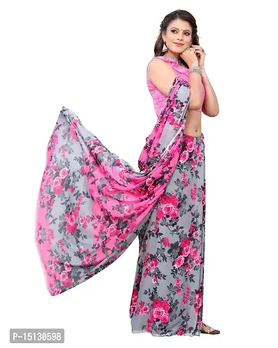 Priyashi Women's Floral Printed Georgette Saree with Unstitched Blouse Piece(HEMAXI Pink_W_Free Size)-thumb2