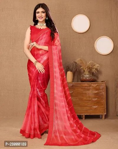 Stylish Red Lycra Saree with Blouse piece For Women