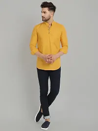 Stylish Yellow Cotton Solid Kurtas For Men-thumb4