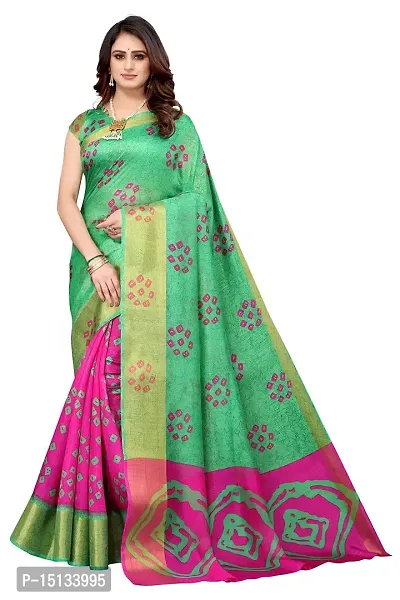 Priyashi Womens Linen Blend Printed Saree With Blouse Piece(NIYATI PINK_Free Size)-thumb0