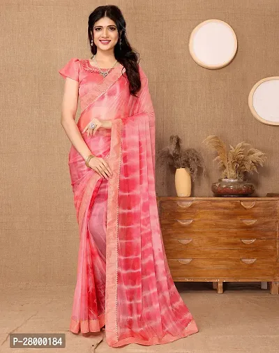 Stylish Pink Lycra Saree with Blouse piece For Women