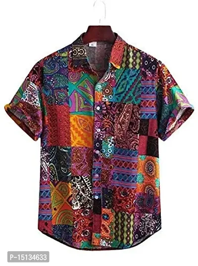 Priyashi Men's Cotton Blend Printed Half Sleeve Shirt