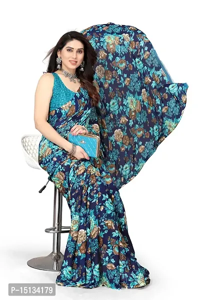 Priyashi Pure Womens Georgette Printed Saree with Blouse Piece(Echo Blue_S_Free Size)-thumb4