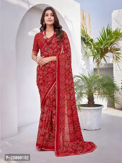 Stylish Red Georgette Saree with Blouse piece For Women