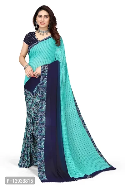 Elite Green Georgette Self Pattern Women Sarees with Blouse Piece