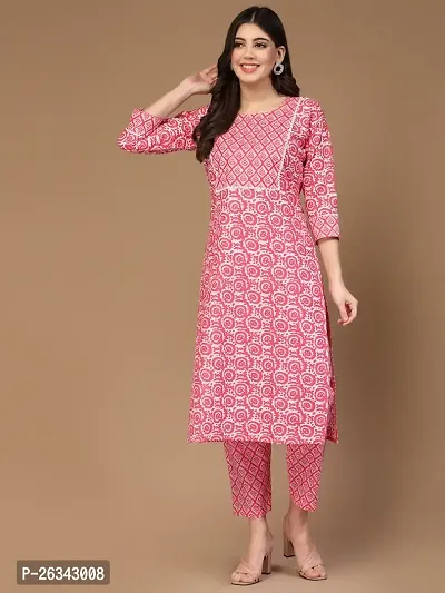Trendy Printed Cotton Blend Straight Kurta Pant Dupatta Set For Women-thumb0