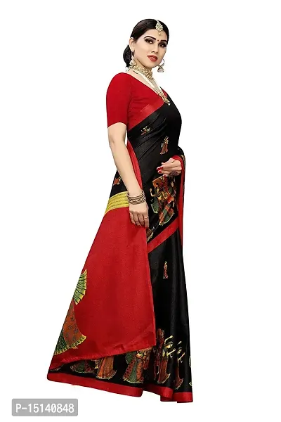 Priyashi Knit Womens Art Silk Printed Saree with Blouse Piece(RAJARANI Black_Free Size)-thumb3