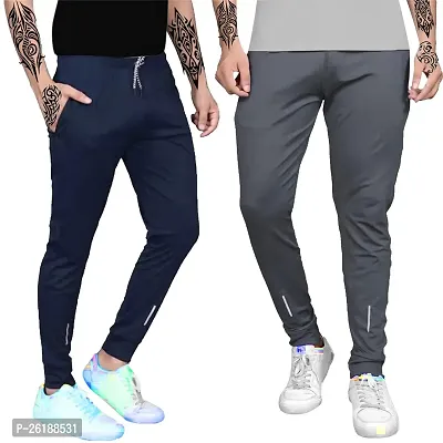 Elegant Lycra Self Pattern Track Pants For Men- Pack Of 2