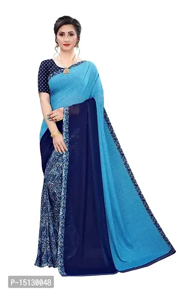 Priyashi Womens Georgette Printed Saree With Blouse Piece(TRUMP BLUE_Free Size)-thumb0