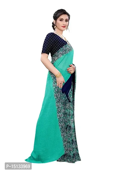 Priyashi Pure Womens Georgette Printed Saree with Blouse Piece(Trump Green_Free Size)-thumb3
