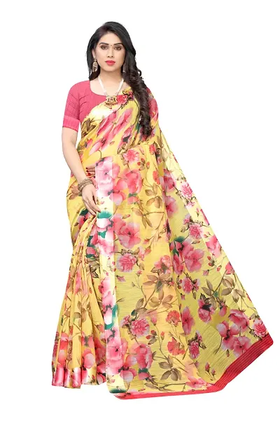 Beautiful Printed Cotton Blend Sarees with Blouse Piece