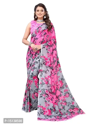 Priyashi Women's Floral Printed Georgette Saree with Unstitched Blouse Piece(HEMAXI Pink_W_Free Size)-thumb0