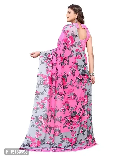 Priyashi Women's Floral Printed Georgette Saree with Unstitched Blouse Piece(HEMAXI Pink_W_Free Size)-thumb4