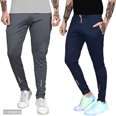 Elegant Lycra Self Pattern Track Pants For Men- Pack Of 2