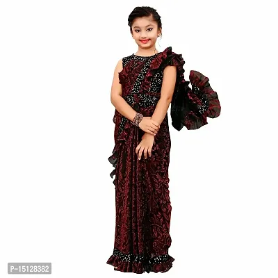 Priyashi Girl's Kids Lycra Blend Redy to Wear Saree with Sequence Blouse Pice(KIDS01 RED 10-11 (XL))-thumb0