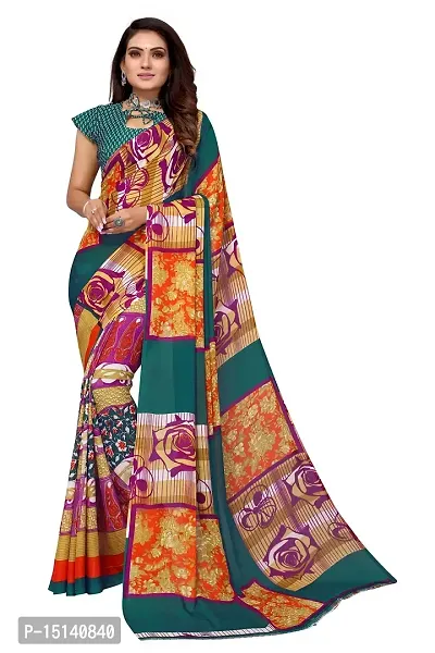 Priyashi Womens Georgette Printed Saree With Blouse Piece(MUKUL RAMA_Free Size)-thumb0