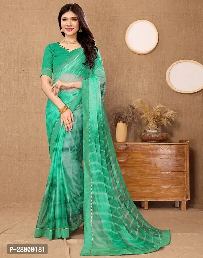 Stylish Green Lycra Saree with Blouse piece For Women