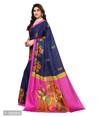 Elite Navy Blue Art Silk Self Pattern Women Sarees with Blouse Piece-thumb2