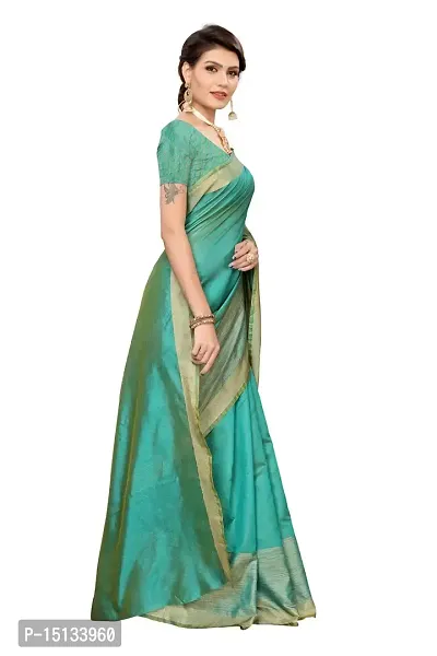 Priyashi Blend Womens Solid Cotton Silk Saree with Blouse Piece(CHANDRAYAAN Green_Free Size)-thumb3