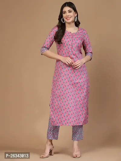 Trendy Printed Cotton Blend Straight Kurta Pant Dupatta Set For Women