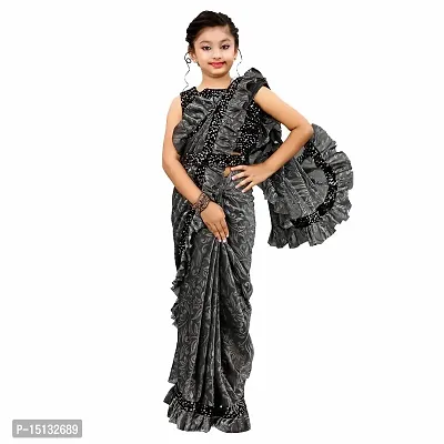 Priyashi Girl's Kids Lycra Blend Redy to Wear Saree with Sequence Blouse Pice(KIDS01 Grey 4-5 (S))