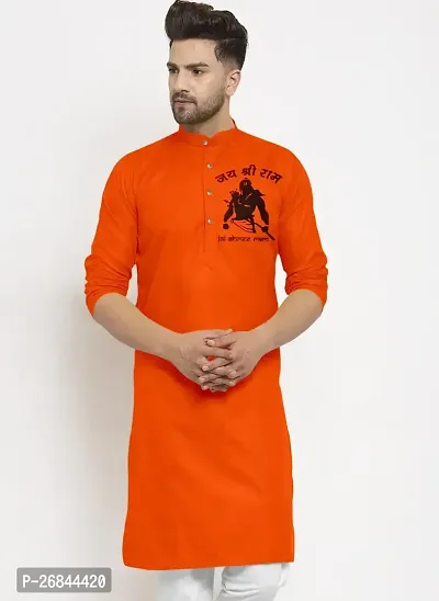 Stylish Orange Rayon Printed Kurtas For Men