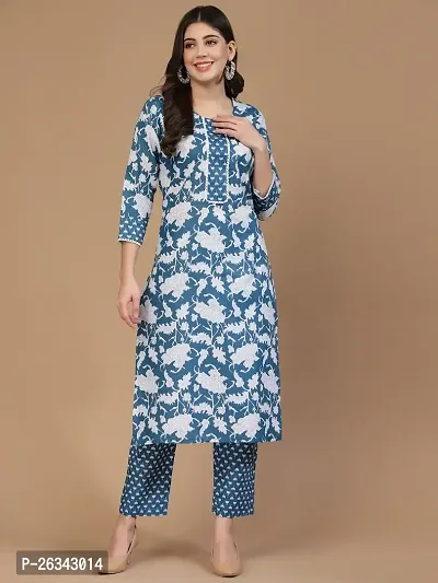 Trendy Printed Cotton Blend Straight Kurta Pant Dupatta Set For Women-thumb0
