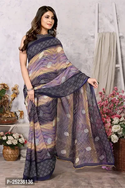 Trendy Printed Georgette Saree With Blouse Material For Women-thumb2