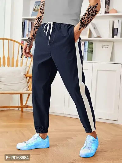 Trendy Navy Blue Synthetic Solid Regular Fit Regular Track Pants For Men
