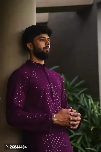 Stylish Purple Rayon Embroidered Kurtas For Men