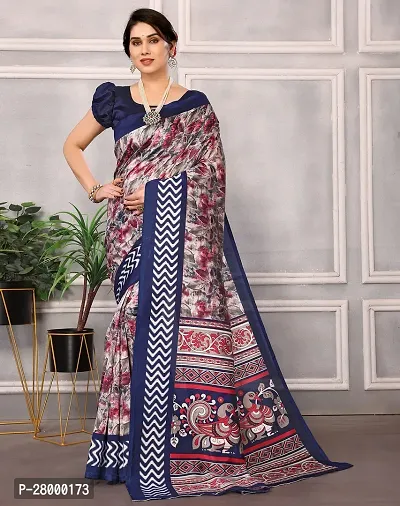 Stylish Navy Blue Art Silk Saree with Blouse piece For Women-thumb0