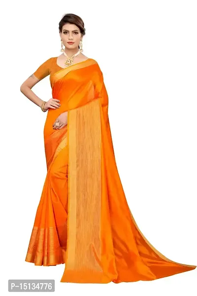 Priyashi Blend Womens Solid Cotton Silk Saree with Blouse Piece(CHANDRAYAAN Orange_Free Size)