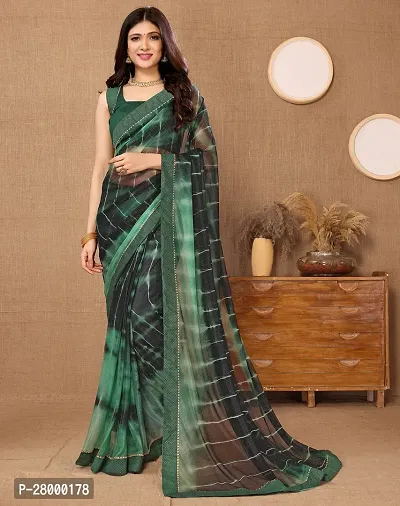 Stylish Green Lycra Saree with Blouse piece For Women-thumb0