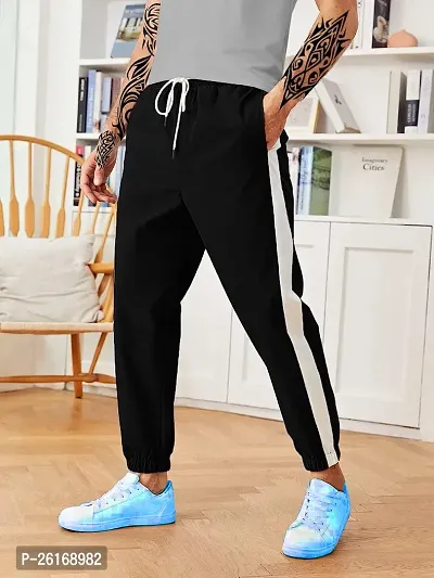 Trendy Black Synthetic Solid Regular Fit Regular Track Pants For Men-thumb0