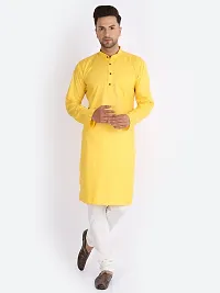 Stylish Yellow Cotton Blend Solid Kurtas For Men-thumb4