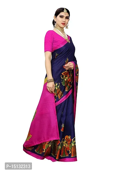 Priyashi Knit Womens Art Silk Printed Saree with Blouse Piece(RAJARANI Navy_Free Size)-thumb3