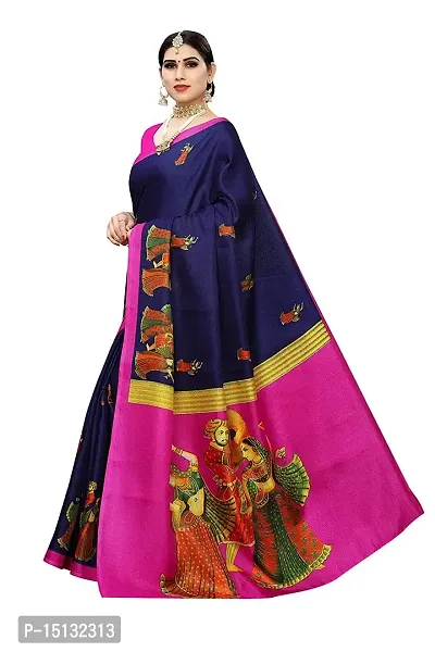 Priyashi Knit Womens Art Silk Printed Saree with Blouse Piece(RAJARANI Navy_Free Size)-thumb2