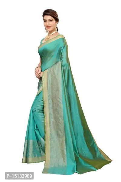 Priyashi Blend Womens Solid Cotton Silk Saree with Blouse Piece(CHANDRAYAAN Green_Free Size)-thumb2