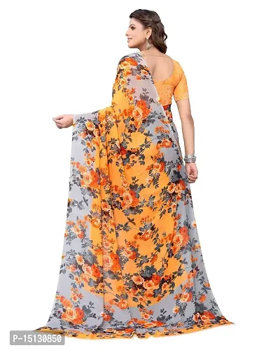 Priyashi Women's Floral Printed Georgette Saree with Unstitched Blouse Piece(HEMAXI Orange_W_Free Size)-thumb4