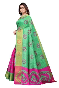 Priyashi Womens Linen Blend Printed Saree With Blouse Piece(NIYATI PINK_Free Size)-thumb1