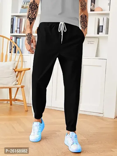 Trendy Black Synthetic Solid Regular Fit Regular Track Pants For Men-thumb4