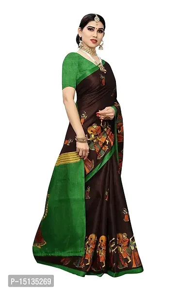 Priyashi Knit Womens Art Silk Printed Saree with Blouse Piece(RAJARANI Coffee_Free Size) Brown-thumb2