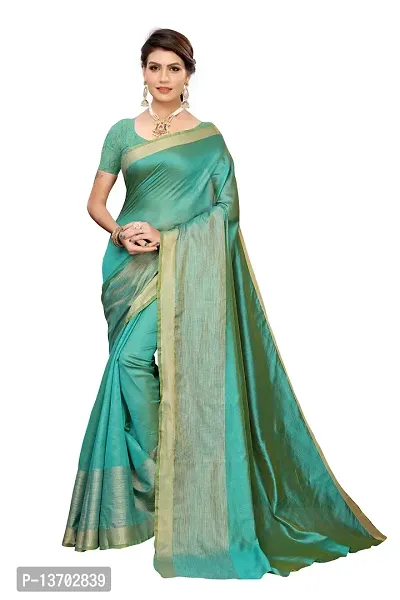 Stylish Cotton Silk Saree With Blouse Piece For Women-thumb0