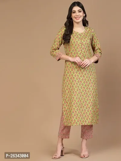 Trendy Printed Cotton Blend Straight Kurta Pant Dupatta Set For Women-thumb0