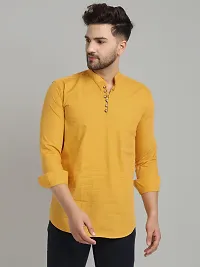 Stylish Yellow Cotton Solid Kurtas For Men-thumb1