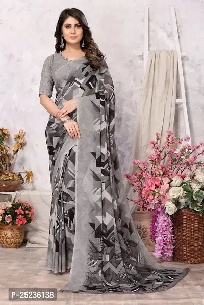 Trendy Printed Georgette Saree With Blouse Material For Women-thumb0