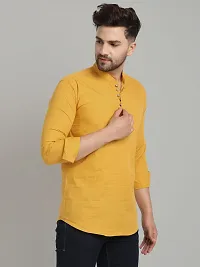 Stylish Yellow Cotton Solid Kurtas For Men-thumb2