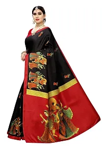 Priyashi Knit Womens Art Silk Printed Saree with Blouse Piece(RAJARANI Black_Free Size)-thumb3