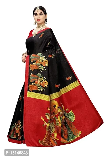 Priyashi Knit Womens Art Silk Printed Saree with Blouse Piece(RAJARANI Black_Free Size)-thumb4